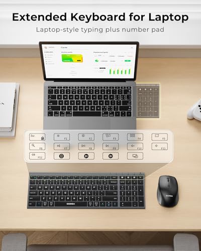 seenda Wireless Bluetooth Keyboard Mouse Combo, COE401 Rechargeable Silent Keyboard Mouse Compact Slim, 3 Multi-Device Connection, Compatible for Windows/Mac PC Laptop MacBook iPad, Black Gray - color: Black Gray