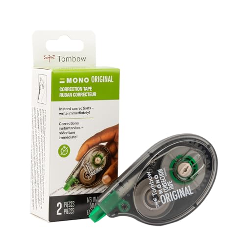 Tombow 68627 MONO Correction Tape, Non-refillable, White, 1/6" x 394", 2 Count (Pack of 1) - size: 2 Count (Pack of 1)