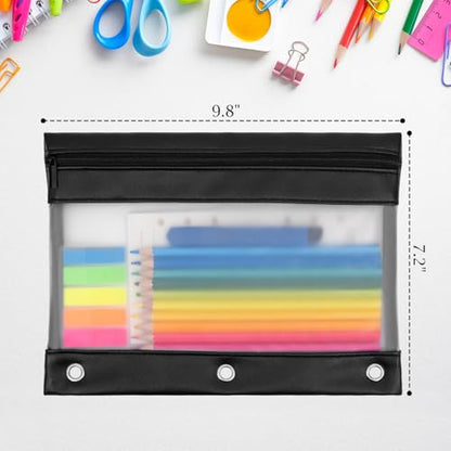 YoeeJob 1 Pack PU Leather Pencil Pouch for 3 Ring Binder, Zippered Binder Pouch, Suitable for School and Office (Black) - size: 1 Pack