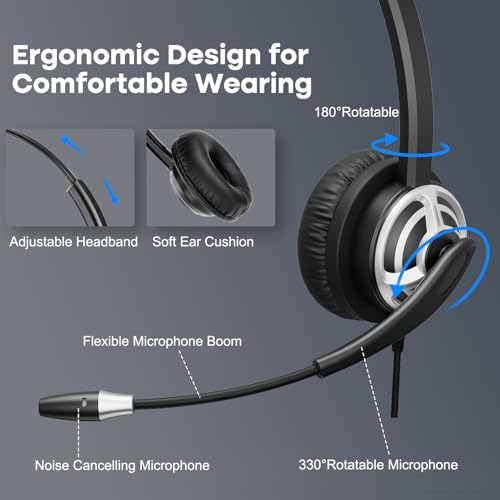 MKJ Wired USB Headset with Microphone Noise Cancelling - Computer Headphone for PC Laptop Desktop Mac - Call Center & Office Headset for Zoom, Ms Teams, Webinar Business, Online Meeting Teaching
