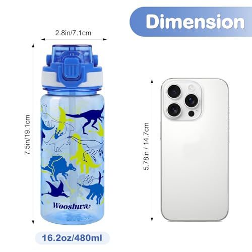 Kids Water Bottle for School, 16 Oz Plastic Straw Water Bottle with Silicone Spout and Leakproof Cover, Dishwasher Safe (Dinosaur) - color: Dinosaur, size: 16 Ounces
