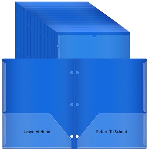 30 Pcs 3 Hole Punch Parent Teacher Communication Folders with Clear Front Pockets for 3 Ring Binders, 2 Pockets Homework Take Home Plastic Folders Classroom Folder for Kid Student (30, Blue) - color: Blue