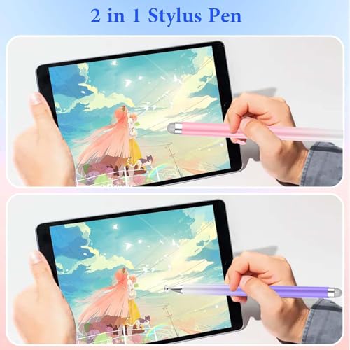 Stylus Pens for Touch Screens, High Precision Magnetic Disc Universal Stylus Pen for iPad, 2-in-1 iPad Pen Compatible with Nintendo Switch/iPhone/iPad/Android Tablets and so on(Pink/Purple) - color: Pink+Purple