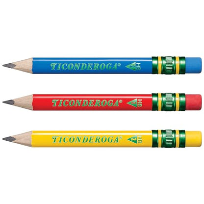 Ticonderoga My First Short Triangular Wood-Cased Pencils, #2 HB Soft, With Erasers, Primary Colors, 12 Count