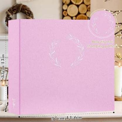 Lanpn 2 Packs Photo Album Scrapbook 12x12, Linen Cover Wreath Design Top Load 3 Ring Folder Binder Photobook Photo Book 12 x 12 inch with 30 Plastic Sleeves 60 Pages Pink - color: Pink, size: 12x12"/2PK