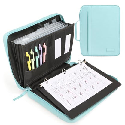 SUNEE Zipper Binder 1 Inch, Removable 3-Ring Binder, 175-Sheet Capacity, 5-Tab Dividers Expanding File Folder, Small Binder Bag Organizer Storage for Student School Classroom Supplies, Sky Blue - color: Sky Blue