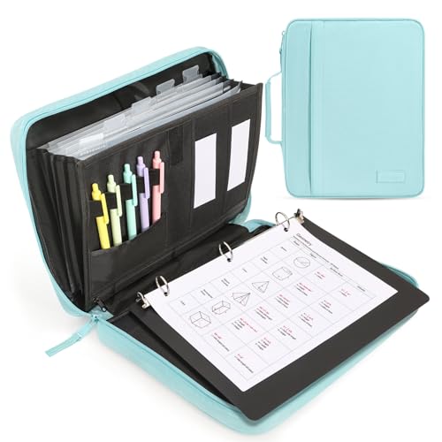 SUNEE Zipper Binder 1 Inch, Removable 3-Ring Binder, 175-Sheet Capacity, 5-Tab Dividers Expanding File Folder, Small Binder Bag Organizer Storage for Student School Classroom Supplies, Sky Blue - color: Sky Blue