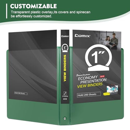 COMIX 3 Ring Binder 1 inch with Clear View Cover, 1" View Binder Holds 200 Sheets of US Letter Size Paper, 6 Pack (Green) - color: Green, size: 1 inch, style: 6-Pack