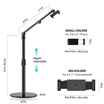 Viozon Tablet Phone Overhead Stand, Height & 360 Degree Angle Adjustable, Aluminum Desktop Stand, Compatible with 3.5-11" Cellphone or Tablet Such as iPhone iPad Pro Air Mini, Samsung, Nexus(AP-4P-B) - color: Black