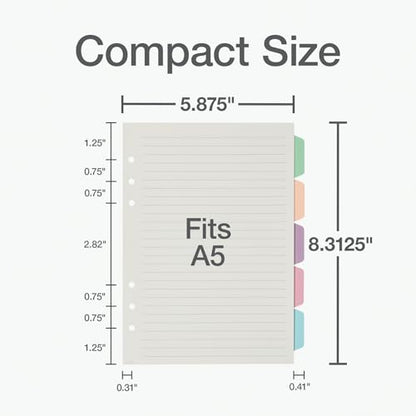 Oxford A5 Refill Paper, 6 Ring Lined Paper with Pastel Binder Dividers, 5 Tabs, 120 Sheets, 6 x 8.25 Inches, Notebook, Bullet Journal and Planner Inserts (1016731) - size: A5 5 Tab Dividers