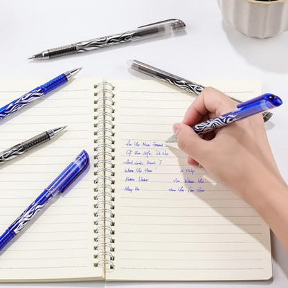 8 Pack 4 Black 4 Blue Ink Erasable Gel Pens, 0.5mm Fine Point, Flame Patterned Barrel, Comfortable Grip, with Eraser, Ideal for Journaling, School Work, Office Tasks, Note Taking, DIY Projects - color: 4 Black 4 Blue