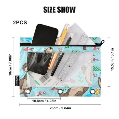 ZAZYXTJ Otter Binder Pencil Pouchs 3 Ring with Zipper Clear Window Office Organizers bag for School Students Teacher Supplies 2 Pack - color: Otter
