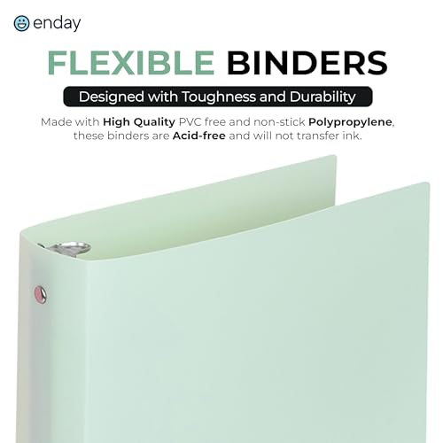 Enday 3 Ring Binder 1.5 inch (4 Pack) Pastel Flexible Binders Round Ring with Pocket, Holds 280 Sheets, for Home and School Supplies in Blue, Purple, Pink and Green – by Enday - size: 1.5-Inch