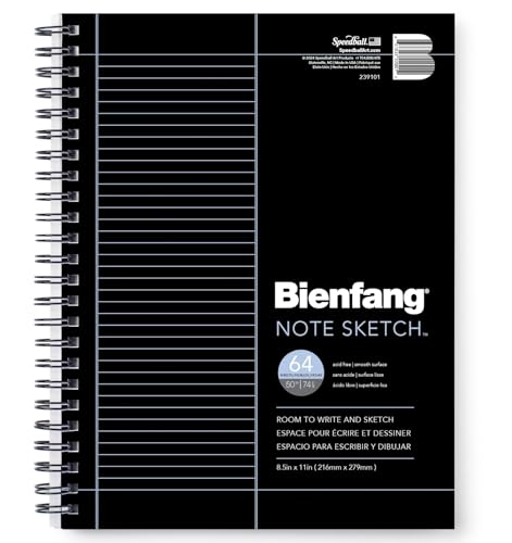 Bienfang NoteSketch - Half-Lined Half Blank Notebook - 8.5 in. x 11 in. Sketch & Note Taking Paper Pad, 64 Sheets Spiral Wire Bound Sketchbook for Students, Artists & Writers, White