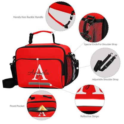 Custom Student Lunch Bag for Boys Girls Red Solid Color Personalized Name Lunch Box Insulated Cooler Bag for School Picnic Office - color: Multi17