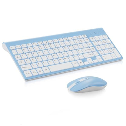 cimetech Wireless Keyboard and Mouse Combo, Compact Full Size Wireless Keyboard and Mouse Set 2.4G Ultra-Thin Sleek Design for Windows, Computer, Desktop, PC, Notebook - Baby Blue - color: Babyblue White