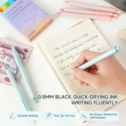 Pink pens black ink gel cute pens fine point smooth writing retractable pretty premium 0.5mm blue Black Ink for Women Girls Teachers Office School (6pcs) - color: Multicolor black ink