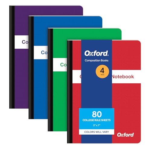 Oxford Poly Composition Small Notebooks, 4 Pack, Cover Colors Vary, Durable, Water-Resistant Poly, College Ruled Paper, 5 x 7 Inch School Journals, Assorted Color Covers, 80 Sheets per Book (64933)