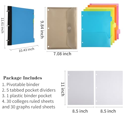 Pivotable Refillable Notebook, 3 Ring Binder Notebooks 1 Inch, Notebook with Dividers and Pockets, Folder Notebook, Flexible Binder, Soft Binders 3 Ring, Foldable Binder- Blue - color: 1 Pcs Blue