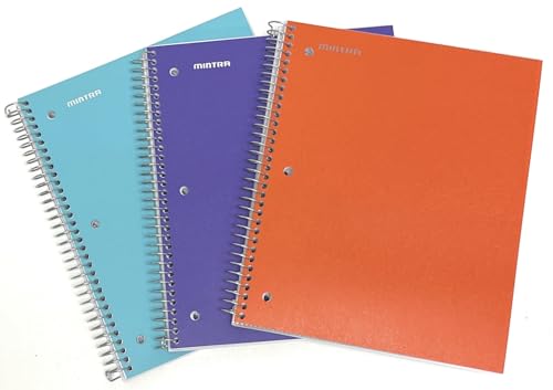 Mintra Office Durable Spiral Notebooks, 3 Subject (Teal, Purple, Orange, Wide Ruled 3pk) - color: Teal, Purple, Orange, size: Wide Ruled 3pk