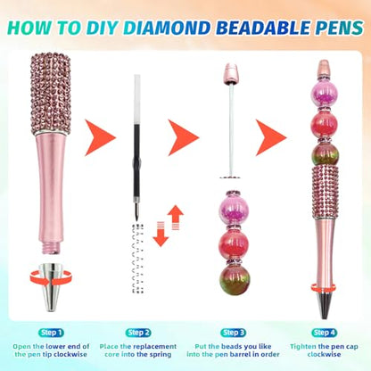 150 Pcs DIY Diamond Beadable Pen Kit - 50 Plastic Rhinestone Beaded Pens Bulk with Refills & Bags - Fancy Cute Glitter Pens for Crafting, Students & Teachers – School Supplies (Pink) - color: Pink, size: 50