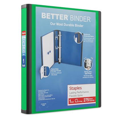 Staples Better View 1-Inch D-Ring Binder, Green – Durable 3-Ring Binder with Clear Overlay for School & Office - color: Green, size: 1-Inch, style: 1 Pack