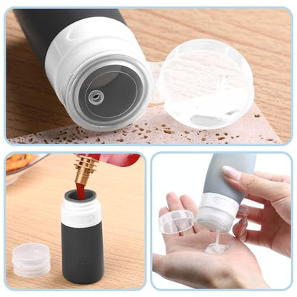 MICEBAY 8-Pack Salad Dressing Container To Go, 2-oz Silicone Small Condiment Squeeze Bottles and 1.6 oz Stainless Steel Sauce Containers Cups, Leakproof Condiment Containers with Lids for Lunch Box - color: Gray, size: 2-oz