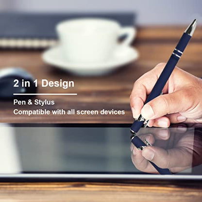 Oddmoal Ballpoint Pen with Stylus Tip, Soft Touch Click Metal Pen, 1.0mm Medium Point, Black Ink, 12 Count(Dark Blue) - color: Dark Blue - 12 Pens