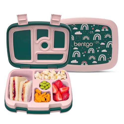 Bentgo Kids Prints Leak-Proof, 5-Compartment Bento-Style Kids Lunch Box - Ideal Portion Sizes for Ages 3-7, Durable, Drop-Proof, Dishwasher Safe, & PFAS & BPA-Free Materials (Green Rainbow) - color: Green Rainbow
