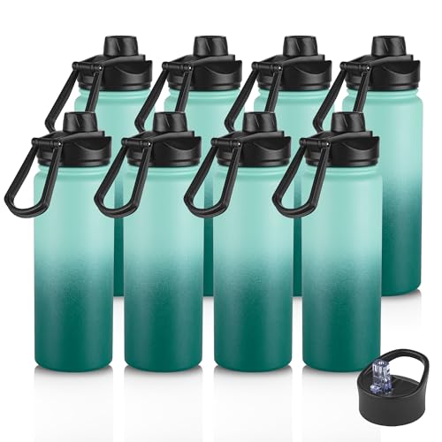 16 oz Insulated Water Bottle with Straw Lids, Stainless Steel Kids Water Bottles for School, Double Wall Vacuum Metal Water Bottle with Straw & Wide Mouth Lid, Gradient Green 8 Pack - color: Gradient Green, size: 16oz-8 Pack