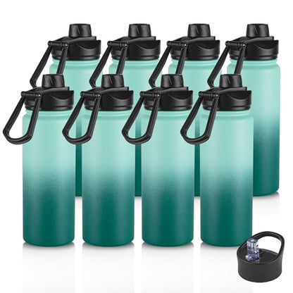 16 oz Insulated Water Bottle with Straw Lids, Stainless Steel Kids Water Bottles for School, Double Wall Vacuum Metal Water Bottle with Straw & Wide Mouth Lid, Gradient Green 8 Pack - color: Gradient Green, size: 16oz-8 Pack