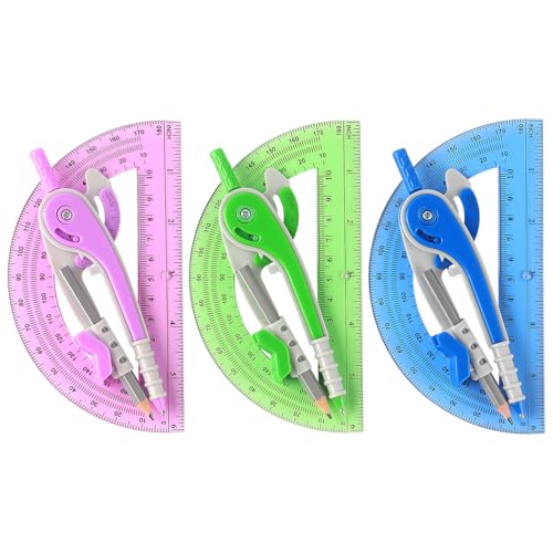 ZZTX 180-Degree Protractor and Compass Set 3 Colors | Precision drawing, 180° measurement, Student geometry