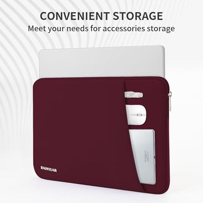 RAINYEAR Laptop Sleeve Case with Front Pocket, 13.3 Inch Protective Portable Case Briefcase Laptop Carrying Bag Cover Compatible with 13.3-14 Inch Laptop PC, 14 Inch MacBook Pro M5 M4 M3 M2 M1, Red - color: Red, size: 13.3-14 inch