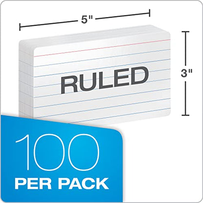 Oxford Dry Erase Index Cards, 3x5 Ruled, Reusable Flash Cards, Double Sided Dry & Wet Erase Cards for Gaming, Study or Vocabulary, 100-Pack (63512) - style: 100 Ruled