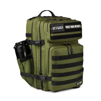WOLFpak 45L Athletic Gym Backpack - Durable 1000D Waterproof Oxford Material with MOLLE Webbing, Laptop Pocket - color: Athletic Green (Black Molle)