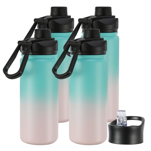 16 oz Insulated Water Bottle with Straw Lids, Stainless Steel Kids Water Bottles for School, Double Wall Vacuum Metal Water Bottle with Straw & Wide Mouth Lid, Bubble Gum 1 Pack - color: Bubble Gum, size: 16oz-4 Pack