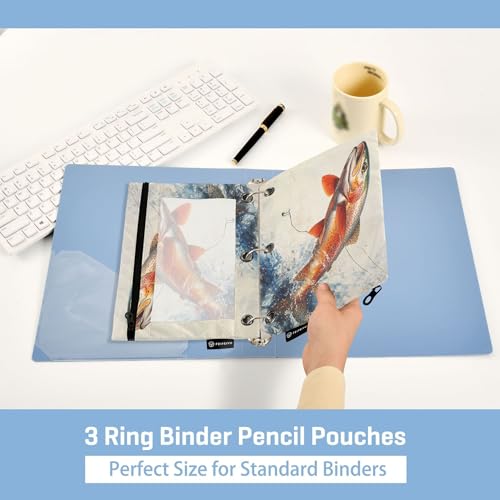 Retro Trout Beige Binder Pencil Pouch 3 Ring Clear Pouches with Zipper Pen Organizer for Office College School, 2 Pack - color: Multi-retro Trout Beige