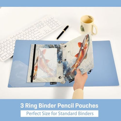 Retro Trout Beige Binder Pencil Pouch 3 Ring Clear Pouches with Zipper Pen Organizer for Office College School, 2 Pack - color: Multi-retro Trout Beige