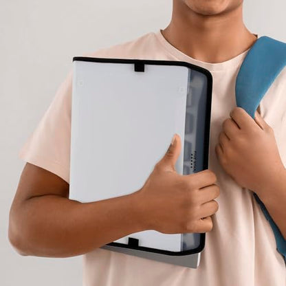 Five Star 7 Pocket Expanding File Organizer + Study App, Plastic Expandable File Folders with Customizable Tabs & Clear Cover, Holds 11" x 8-1/2", Zipper Closure, White (72508) - size: 1 Pack