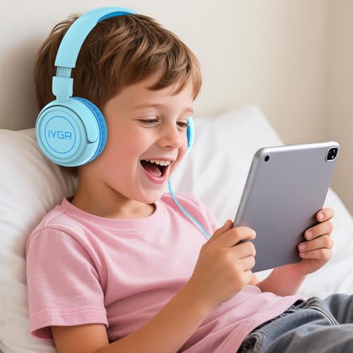 K6C Kids Headphones with USB-C, for Toddler & Kids Ages 2-12, 85dB Safe Volume Limited, Adjustable Headband & Foldable Wired, On-Ear Headphones for School, Travel, Tablet, iPad - color: Cyan