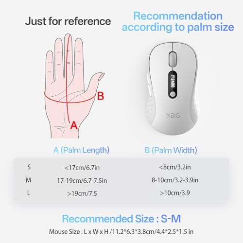 XBG B15pro Wireless Bluetooth Mouse, Bluetooth 5.0/4.0 & 2.4G Tri-Mode, Type-C Rechargeable with LED Screen Display, Ergonomic Silent Click for Laptop/PC/Tablet, Multi-Device & Office Use-White - style: B15 Pro-White