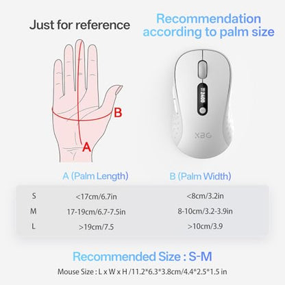 XBG B15pro Wireless Bluetooth Mouse, Bluetooth 5.0/4.0 & 2.4G Tri-Mode, Type-C Rechargeable with LED Screen Display, Ergonomic Silent Click for Laptop/PC/Tablet, Multi-Device & Office Use-White - style: B15 Pro-White