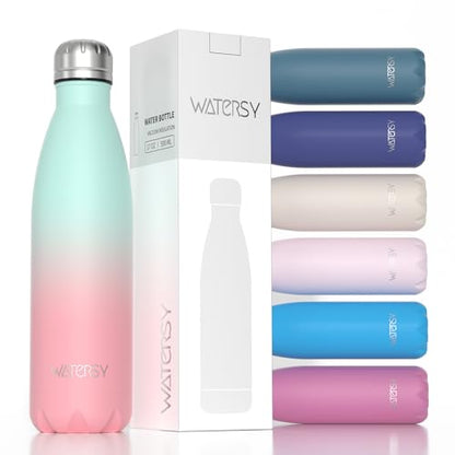 WATERSY Stainless Steel Water Bottle, 17oz/500ml Insulated Pink Bottle Keeps Drink Cold and Hot, BPA Free for School, Gym, Travel, Sports - color: Gradual Pink