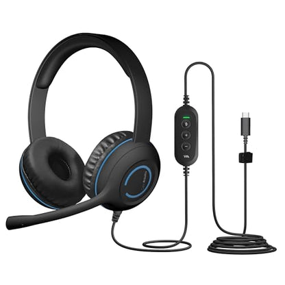 Cyber Acoustics USB-C Headset with Microphone for PC (AC-5014), Wired Computer Headphones with Noise Cancelling Mic, in-Line Volume and Mute Controls. Ideal Headset for Office, Classroom & At Home - size: USB-C