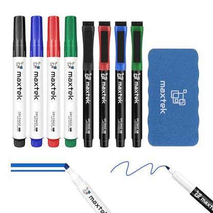 maxtek Low Odor Dry Erase Markers Mixed Tip, 8 Count | Whiteboard Markers Set, 1 Magnetic Eraser - style: Mixed Tips 9 Count