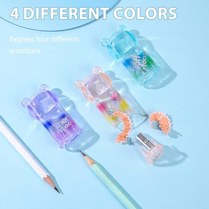4Pcs Cute Bear Pencil Sharpeners Small Manual Pencil Sharpener Kawaii Stationery Set Kawaii School Supplies for Kawaii Office School Home Supplies - style: colorful bear