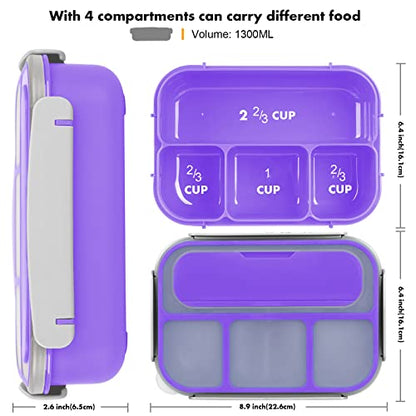 Bento Box for Kids 1300ML with 4 Compartment & Food Picks Cake Cups, Purple | Lunch Box Containers for Adults/Kids/Toddler, Leak-Proof, Microwave/Dishwasher/Refrigerator Safe, BPA Free - color: Purple