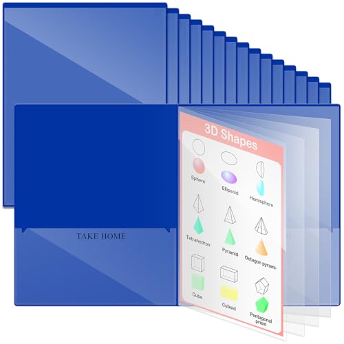 Henoyso 24 Pcs Dark Blue School and Home 2 Pocket Folders with 4 Clear Inner Pockets Plastic Heavy Duty Homework Folders Parent Teacher Communication for Student Home Office Classroom,11 x 9 Inch - color: Dark Blue