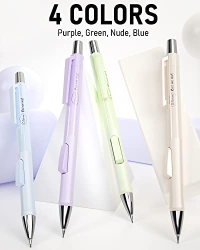 Nicpro 4PCS Pastel Mechanical Pencil 0.5mm, Cute Fast Click Mechanical Pencils Set with 100PCS HB Lead Refills, Erasers and Eraser Refills, Aesthetic School Supplies for Writing, Drawing, Sketching | 100PCS HB Lead Refills, Erasers and Eraser Refills, Aes