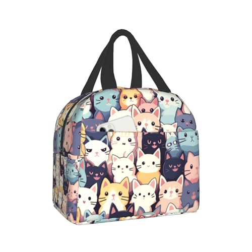 Nerxy Cute Cats Kittens Lunch Bag Woman 8x5x8.5inch Lovely Cats Reusable Waterproof Insulated Lunch Box Colorful Cat Portable Meal Tote Bag for Kids Adults Work School Travel Picnic - color: cat 04